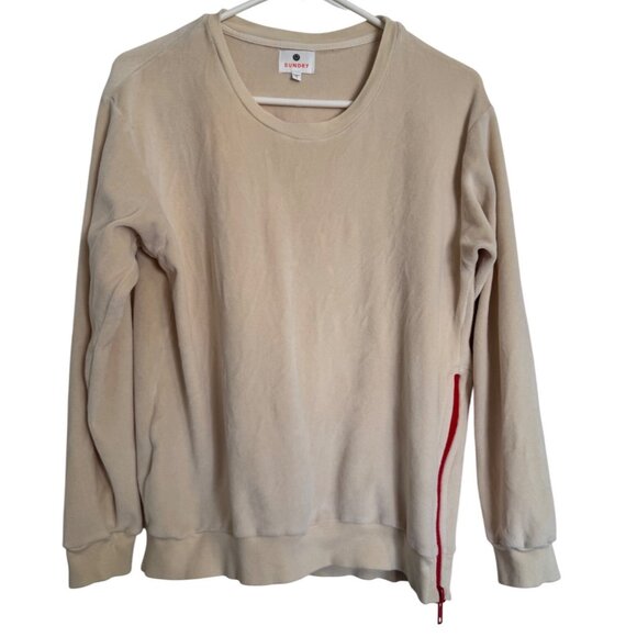 Sundry Velour Long Sleeve Pullover Size 1 Side Zipper Ivory NWOT Medium - Picture 1 of 8
